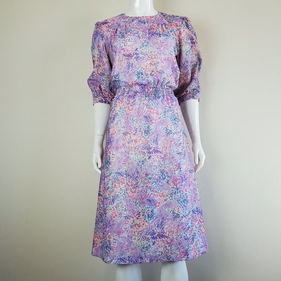 Vintage 80's Gilberti Lavender Floral Dress - Picture 1 of 8